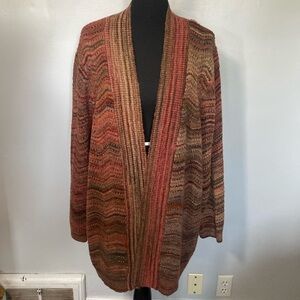 Catherines Cardigan Sweater Marled Knit Wave Pattern Knee Length Sz 3X